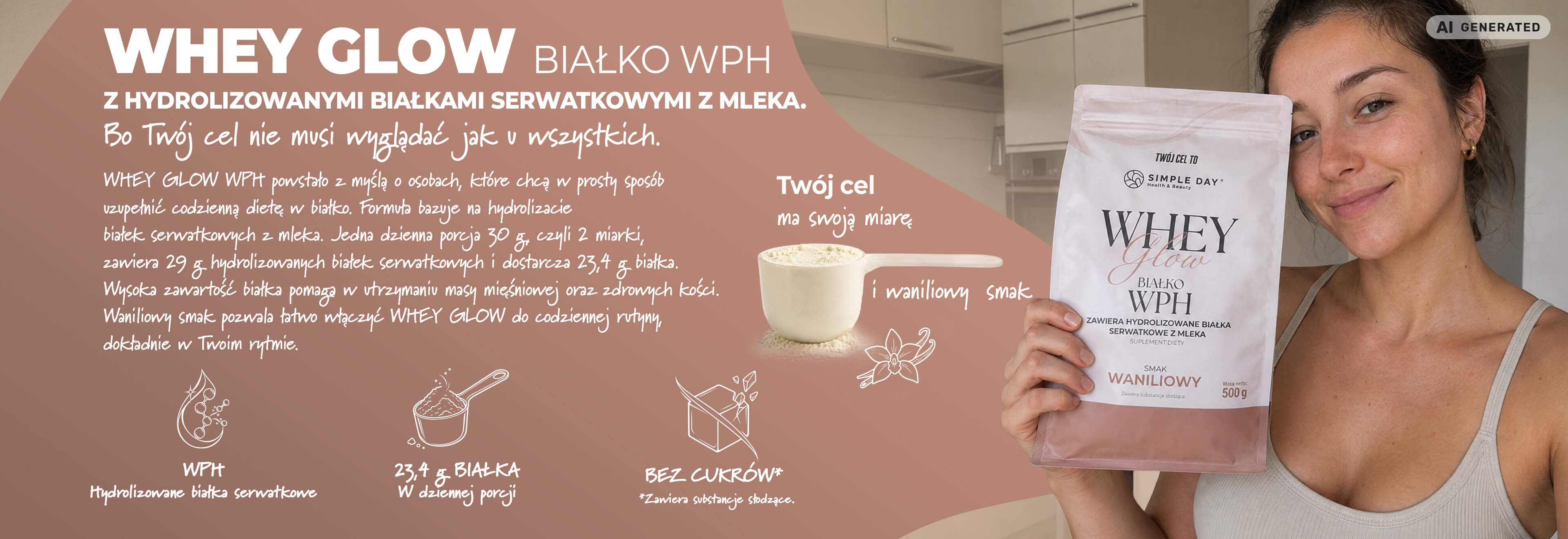 WHEY GLOW Białko WPH waniliowe 500 g Twój Cel To
