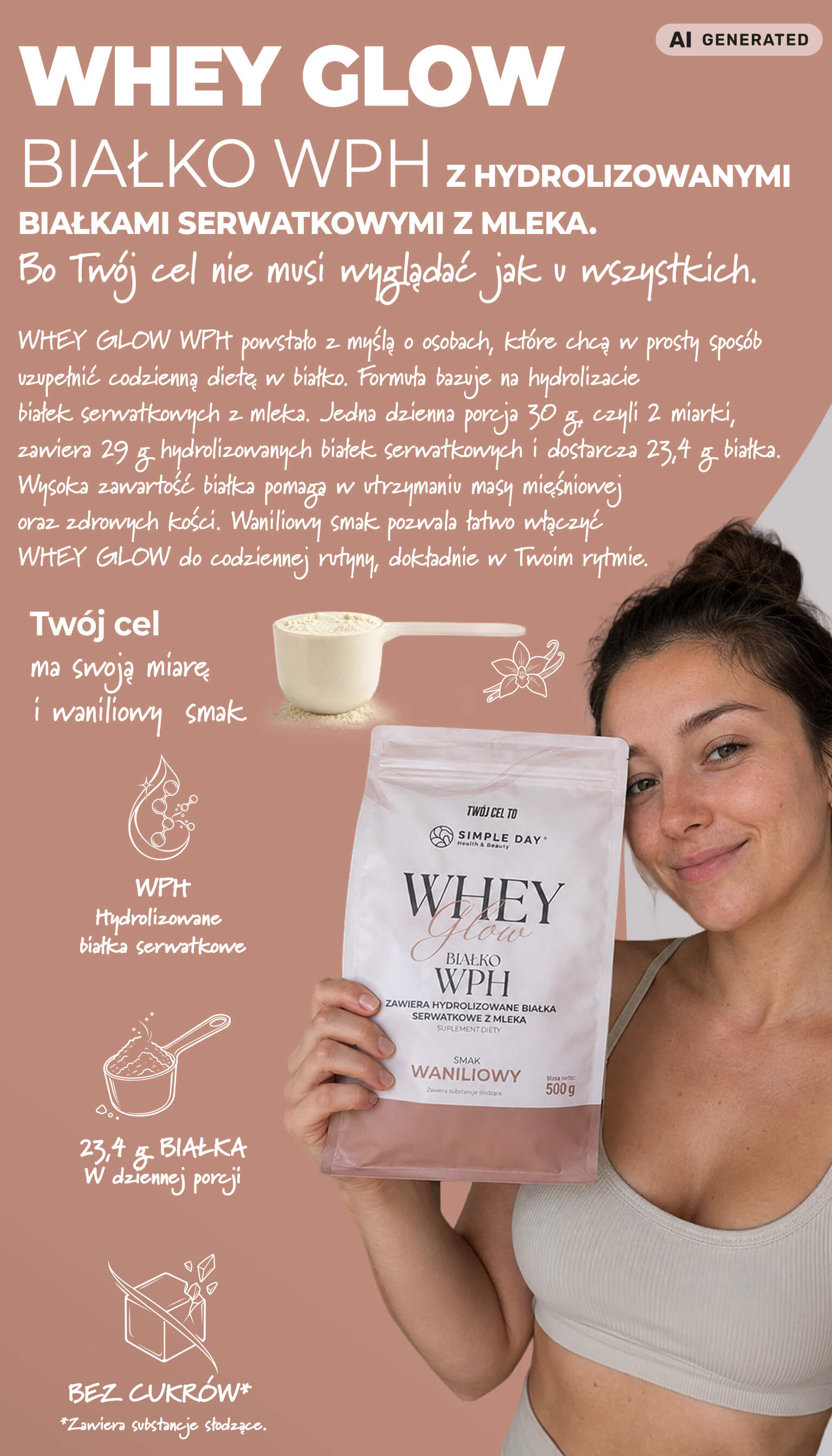 WHEY GLOW Białko WPH waniliowe 500 g Twój Cel To
