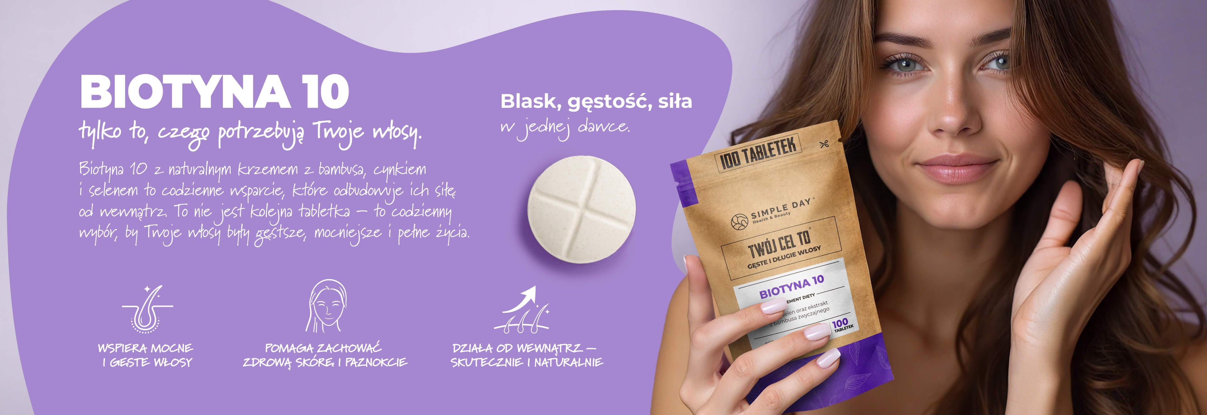 Biotyna 10 - suplement diety wspierający kondycję włosów i paznokci.