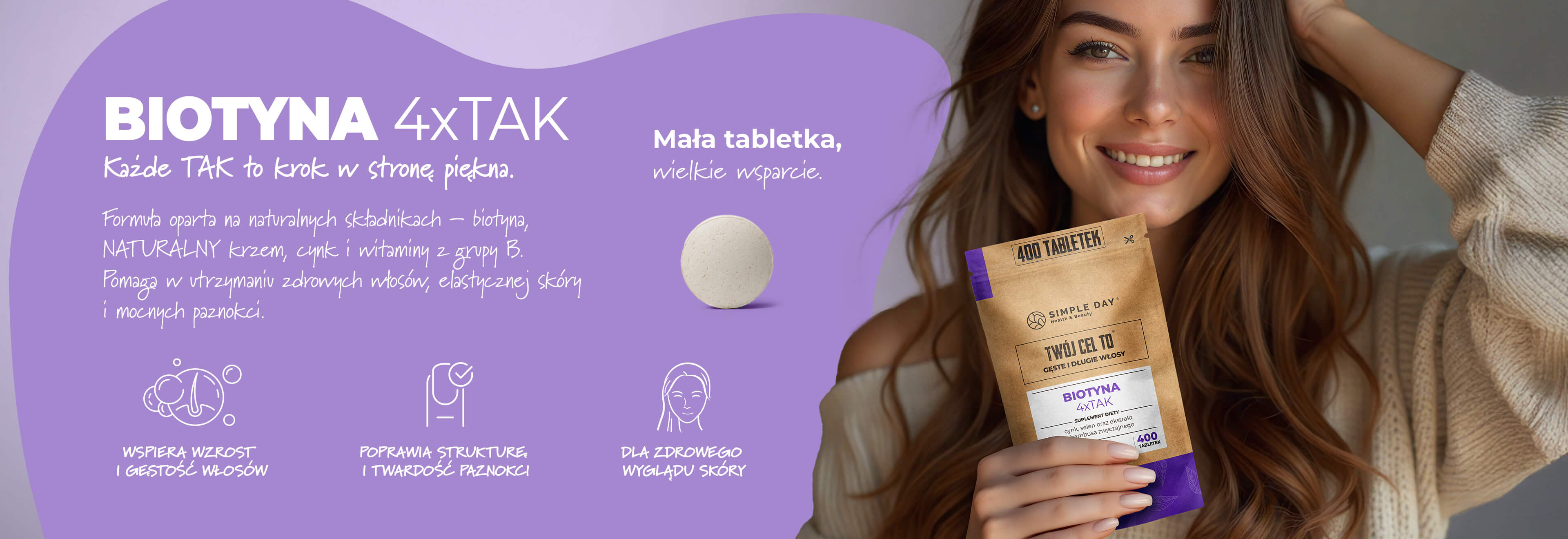 Biotyna 4xTAK - suplement na wzmocnienie włosów i paznokci.