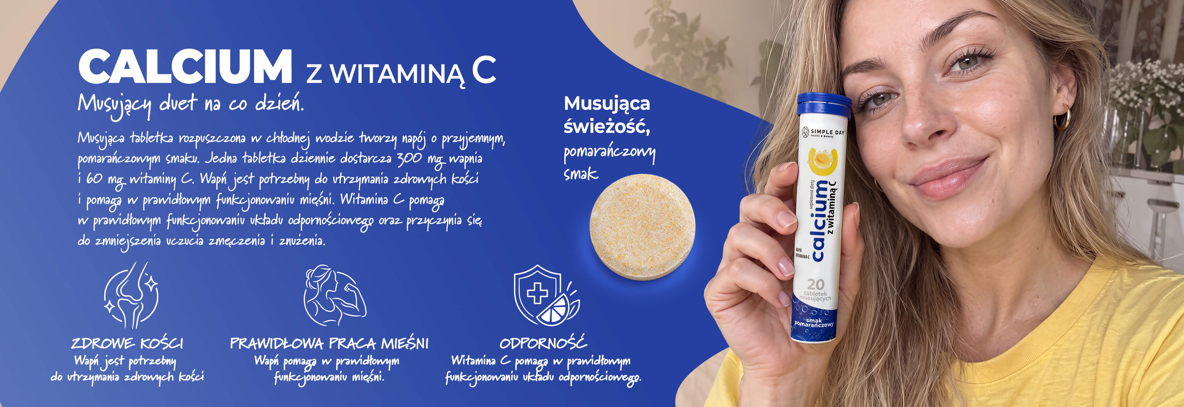 Calcium z witaminą C Twój Cel To, smak pomarańczowy, tuba 20 tabletek musujących