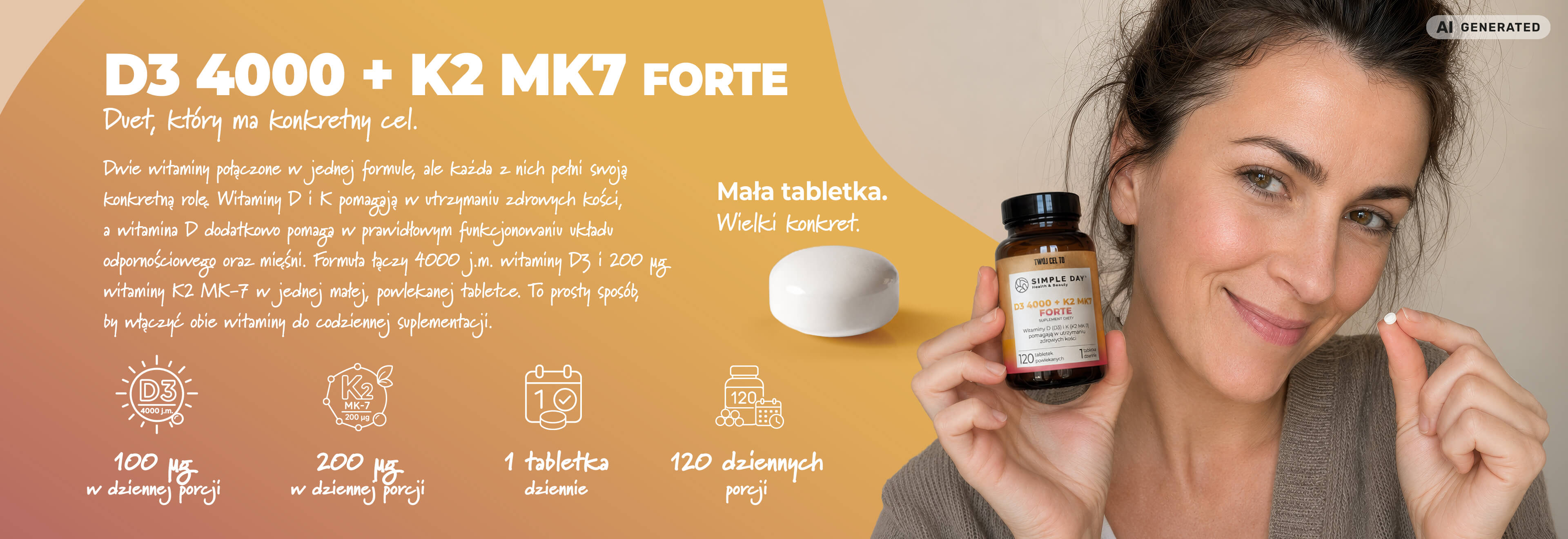 D3 4000 + K2 MK7 FORTE 120 tabletek – witaminy dla osób powyżej 75. roku życia