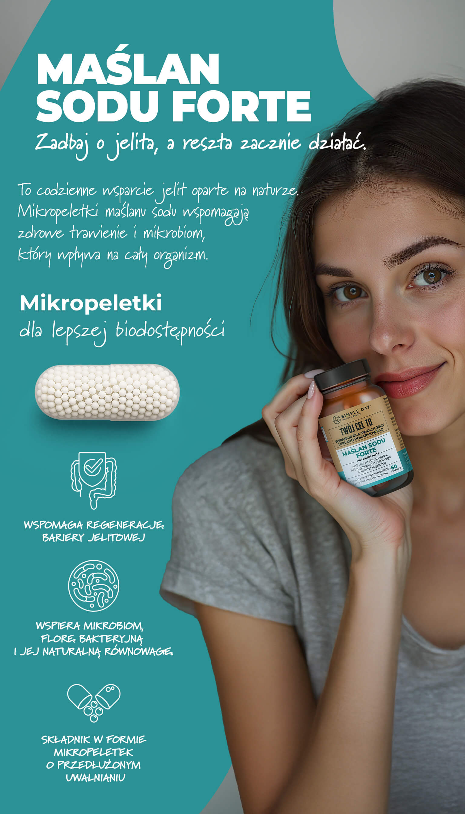 Maślan Sodu Forte - suplement wspierający mikrobiotę jelitową i zdrowie przewodu pokarmowego.