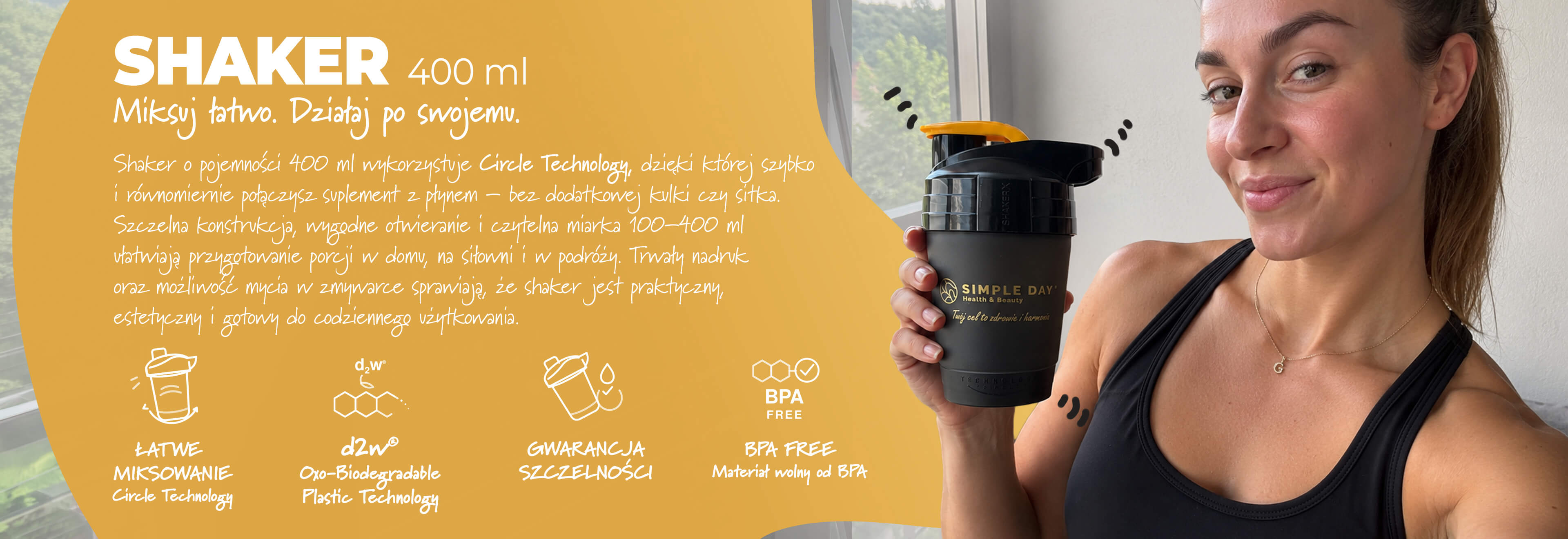 Shaker Twój Cel To 400 ml – szczelny shaker do odżywek bez sitka i kulki
