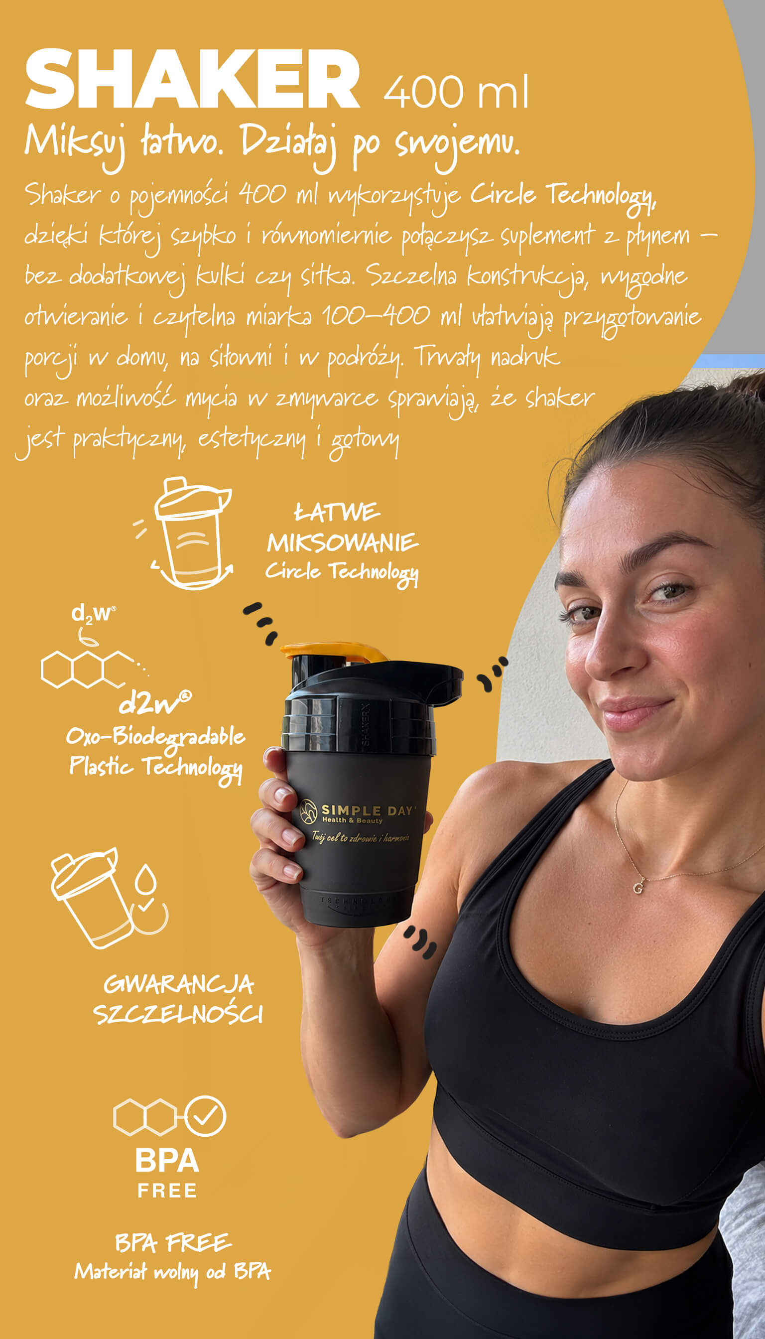 Shaker Twój Cel To 400 ml – szczelny shaker do odżywek bez sitka i kulki
