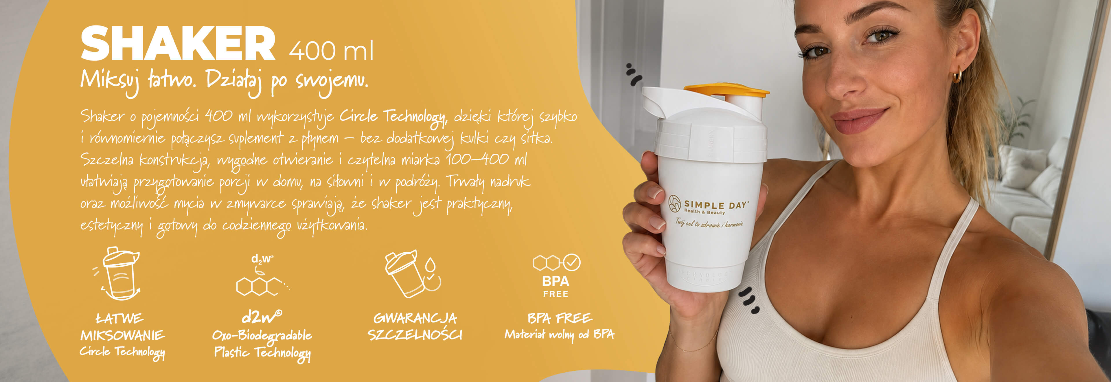 Shaker Twój Cel To 400 ml – szczelny shaker do odżywek bez sitka i kulki