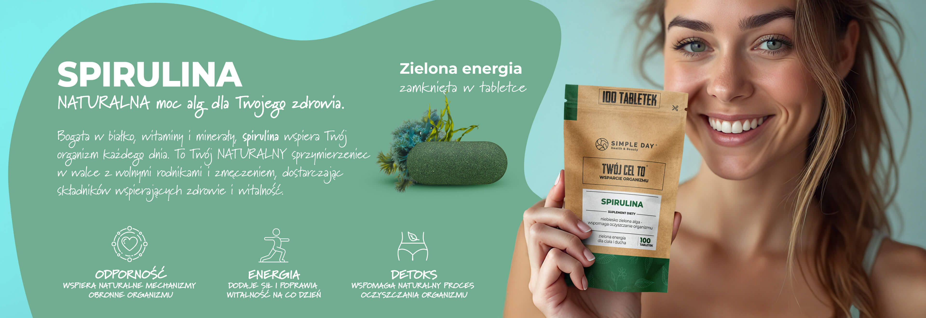 Spirulina - suplement diety wspierający odporność, energię i detoksykację organizmu.